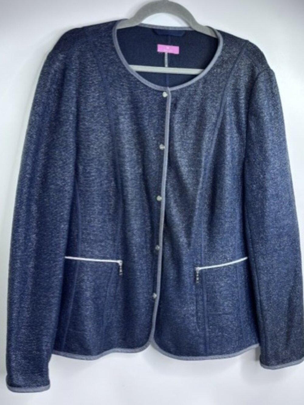 Basler Marled Tweed Metallic Jacket Blue Size XL